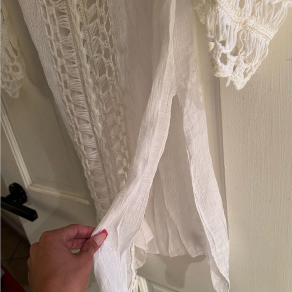 White Crochet Trim Tunic Coverup One Size - Picture 7 of 8
